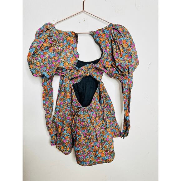 FOR LOVE AND LEMONS Multicolored Floral 100%Cotton Empire Brittany Mini Dress XS - Picture 3 of 16